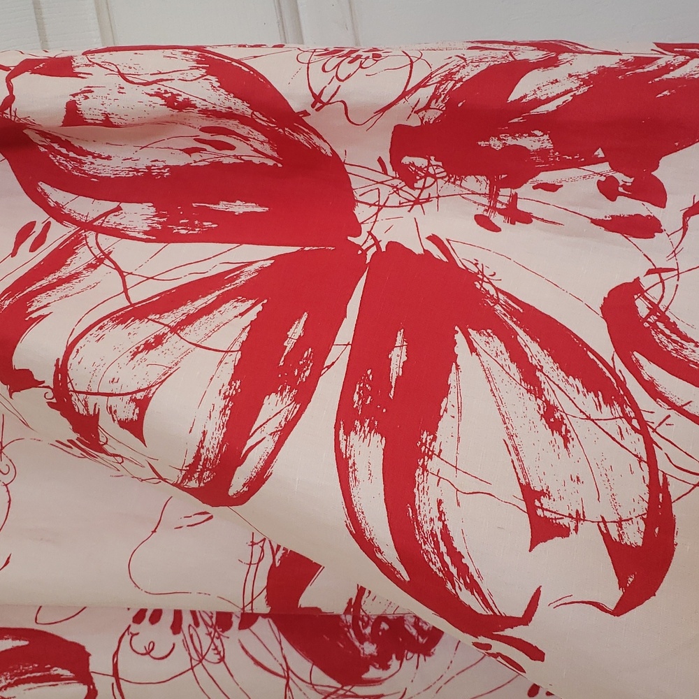 Classiques Entier Silk Linen Floral A-Line Skirt Red Cream Size 14 Below Knee - Picture 5 of 10